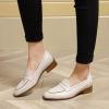 imageMona flying Womens Top Leather Square Toe Penny Loafer Dress Casual Slip on Flat Office Work Shoes for LadiesOffwhite