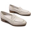 imageMona flying Womens Top Leather Square Toe Penny Loafer Dress Casual Slip on Flat Office Work Shoes for LadiesOffwhite