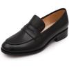 imageMona flying Womens Comfort Leather Round Toe Penny Loafers Dress Casual Slip On Flats Ladies Office Work ShoesBlack