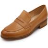 imageMona flying Womens Comfort Leather Round Toe Penny Loafers Dress Casual Slip On Flats Ladies Office Work ShoesBrown