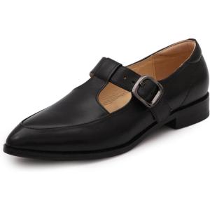 imageMona flying Womens Leather Pointed Toe Mary Jane Loafer Dress Casual Flat T Strap Office Work Shoes for LadiesBlack