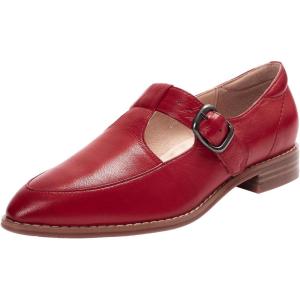 imageMona flying Womens Leather Pointed Toe Mary Jane Loafer Dress Casual Flat T Strap Office Work Shoes for LadiesDark Red