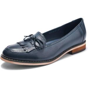 imageMona flying Womens Leather Tassel Loafer Dress Casual Slip on Flat Office Work Shoes for LadiesBlue