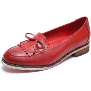imageMona flying Womens Leather Tassel Loafer Dress Casual Slip on Flat Office Work Shoes for LadiesCranberry