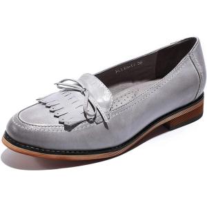 imageMona flying Womens Leather Tassel Loafer Dress Casual Slip on Flat Office Work Shoes for LadiesGrey