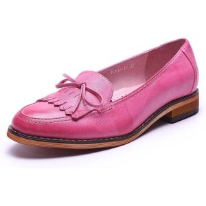 imageMona flying Womens Leather Tassel Loafer Dress Casual Slip on Flat Office Work Shoes for LadiesPink