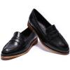 imageMona flying Womens Classy Leather Penny Loafer Dress Casual Slip on Flat Office Work Shoes for LadiesBlack