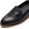 imageMona flying Womens Classy Leather Penny Loafer Dress Casual Slip on Flat Office Work Shoes for LadiesDark Black