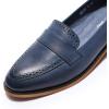 imageMona flying Womens Classy Leather Penny Loafer Dress Casual Slip on Flat Office Work Shoes for LadiesNavy Blue
