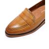 imageMona flying Womens Classy Leather Penny Loafer Dress Casual Slip on Flat Office Work Shoes for LadiesTan