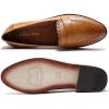 imageMona flying Womens Classy Leather Penny Loafer Dress Casual Slip on Flat Office Work Shoes for LadiesTan