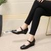 imageMona flying Womens Leather Closed Toe Mary Jane Wedge Pumps Round Toe Mid Heel Dress Shoes for Women LadiesBlack