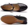 imageMona flying Womens Leather Closed Toe Mary Jane Wedge Pumps Round Toe Mid Heel Dress Shoes for Women LadiesBlack