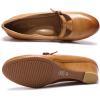imageMona flying Womens Leather Closed Toe Mary Jane Wedge Pumps Round Toe Mid Heel Dress Shoes for Women LadiesBrown