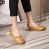 imageMona flying Womens Leather Closed Toe Mary Jane Wedge Pumps Round Toe Mid Heel Dress Shoes for Women LadiesBrown