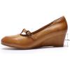 imageMona flying Womens Leather Closed Toe Mary Jane Wedge Pumps Round Toe Mid Heel Dress Shoes for Women LadiesBrown