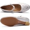 imageMona flying Womens Leather Closed Toe Mary Jane Wedge Pumps Round Toe Mid Heel Dress Shoes for Women LadiesLight Grey