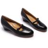 imageMona flying Womens Leather Closed Toe Mary Jane Wedge Pumps Round Toe Mid Heel Dress Shoes for Women LadiesPureblack
