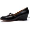 imageMona flying Womens Leather Closed Toe Mary Jane Wedge Pumps Round Toe Mid Heel Dress Shoes for Women LadiesPureblack