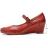 imageMona flying Womens Leather Closed Toe Mary Jane Wedge Pumps Round Toe Mid Heel Dress Shoes for Women LadiesRed