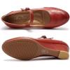 imageMona flying Womens Leather Closed Toe Mary Jane Wedge Pumps Round Toe Mid Heel Dress Shoes for Women LadiesRed