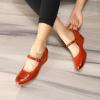 imageMona flying Womens Leather Closed Toe Mary Jane Wedge Pumps Round Toe Mid Heel Dress Shoes for Women LadiesRed