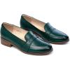 imageMona flying Womens Leather Dress Penny Loafers Slip On Flats Office Ladies Casual ShoesBlackish Green