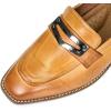 imageMona flying Womens Leather Square Toe Penny Loafer Dress Casual Slip on Flat Office Work Shoes for LadiesBrown