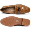 imageMona flying Womens Leather Square Toe Penny Loafer Dress Casual Slip on Flat Office Work Shoes for LadiesNut Brown