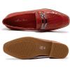 imageMona flying Womens Leather Square Toe Penny Loafer Dress Casual Slip on Flat Office Work Shoes for LadiesRed