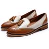 imageMona flying Womens Leather Tassel Loafer Slip on Wingtip Brogue Dress Casual Flat Office Work Shoes for LadiesBrownoffwhite