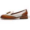 imageMona flying Womens Leather Tassel Loafer Slip on Wingtip Brogue Dress Casual Flat Office Work Shoes for LadiesBrownoffwhite
