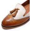 imageMona flying Womens Leather Tassel Loafer Slip on Wingtip Brogue Dress Casual Flat Office Work Shoes for LadiesBrownoffwhite