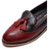 imageMona flying Womens Leather Tassel Loafer Slip on Wingtip Brogue Dress Casual Flat Office Work Shoes for LadiesDark Redblack