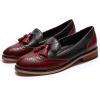 imageMona flying Womens Leather Tassel Loafer Slip on Wingtip Brogue Dress Casual Flat Office Work Shoes for LadiesDark Redblack