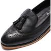 imageMona flying Womens Leather Tassel Loafer Slip on Wingtip Brogue Dress Casual Flat Office Work Shoes for LadiesPure Black