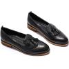imageMona flying Womens Leather Tassel Loafer Slip on Wingtip Brogue Dress Casual Flat Office Work Shoes for LadiesPure Black