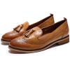 imageMona flying Womens Leather Tassel Loafer Slip on Wingtip Brogue Dress Casual Flat Office Work Shoes for LadiesTan