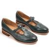 imageMona flying Womens Leather Wingtip Oxford Mary Jane Loafer Casual Flat T Strap Shoes for LadiesGreenish