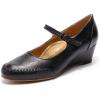 imageMona flying Womens Leather Closed Toe Mary Jane Wedge Pumps Round Toe Mid Heel Dress Shoes for Women LadiesBlack