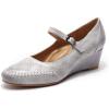 imageMona flying Womens Leather Closed Toe Mary Jane Wedge Pumps Round Toe Mid Heel Dress Shoes for Women LadiesLight Grey