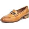 imageMona flying Womens Leather Square Toe Penny Loafer Dress Casual Slip on Flat Office Work Shoes for LadiesBrown