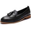 imageMona flying Womens Leather Tassel Loafer Slip on Wingtip Brogue Dress Casual Flat Office Work Shoes for LadiesPure Black