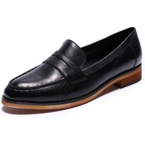 imageMona flying Womens Classy Leather Penny Loafer Dress Casual Slip on Flat Office Work Shoes for LadiesBlack