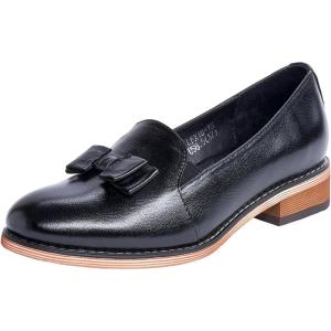 imageMona flying Womens Leather Bow Penny Loafer Business Casual Slip on Flat Office Work Shoes for LadiesInk Black