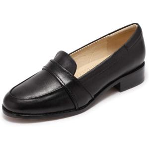 imageMona flying Womens Leather Dress Penny Loafers Slip On Flats Office Ladies Casual ShoesBlack