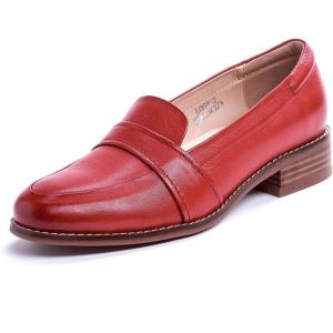 imageMona flying Womens Leather Dress Penny Loafers Slip On Flats Office Ladies Casual ShoesDark Red