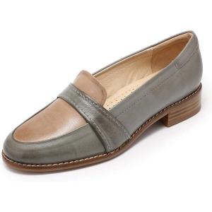 imageMona flying Womens Leather Dress Penny Loafers Slip On Flats Office Ladies Casual ShoesGreycoffee