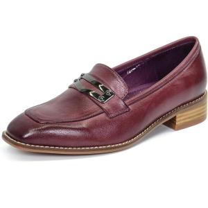 imageMona flying Womens Leather Square Toe Penny Loafer Dress Casual Slip on Flat Office Work Shoes for LadiesAubergine