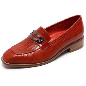 imageMona flying Womens Leather Square Toe Penny Loafer Dress Casual Slip on Flat Office Work Shoes for LadiesRed